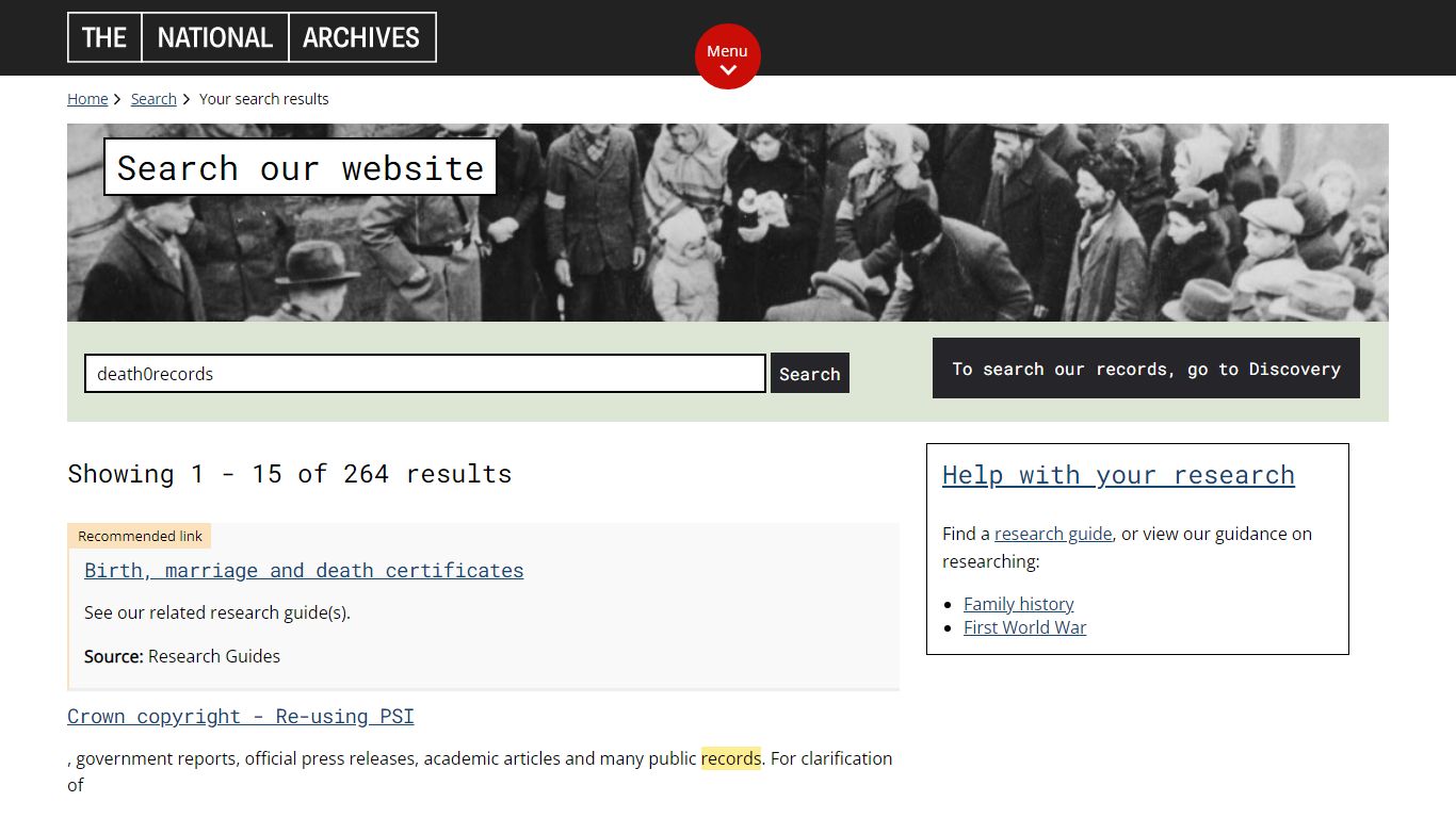 Website search results: death records | The National Archives